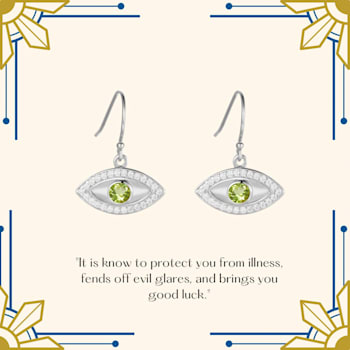 Green Peridot Rhodium Over Sterling Silver Evil Eye Earrings