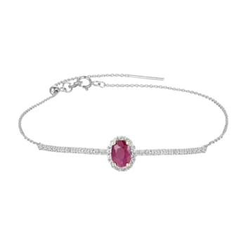 Red Ruby Rhodium Over Sterling Silver  and White Topaz Statement Bracelet