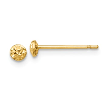 14k Yellow Gold Diamond-Cut 3mm Puffed Circle Stud Earrings