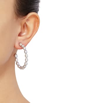 5x3mm Oval Gray Freshwater Pearl Sterling Silver Hoop Earrings