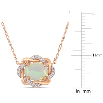 0.75ctw Blue Ethiopian Opal And 0.10ctw Diamond 10k Rose Gold Necklace