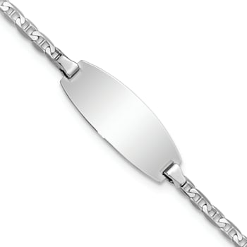 Rhodium Over 14k White Gold Children's Oval Mariner Link ID Bracelet