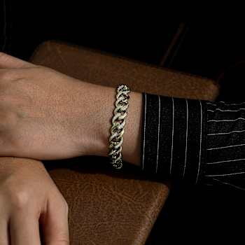 CZ Pave Link Bracelet In 14K Gold Over Sterling Silver