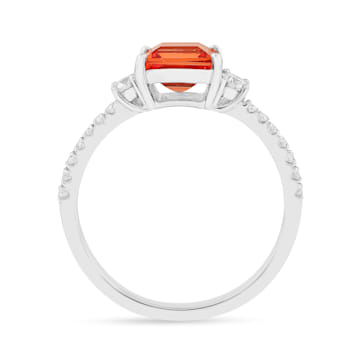 Peach Orange Lab Created Padparadscha Sapphire Rhodium Over Sterling
Silver Three Stone Ring