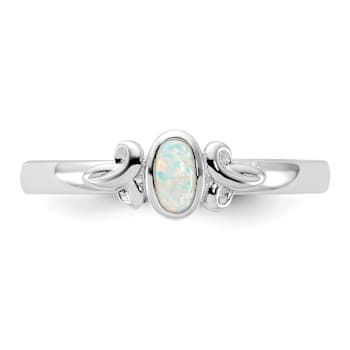 Sterling Silver Stackable Expressions Lab Created Opal Ring 0.08ctw