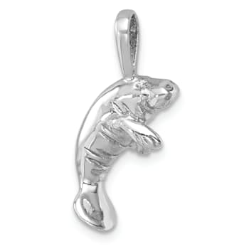 Rhodium Over Sterling Silver Polished Manatee Pendant