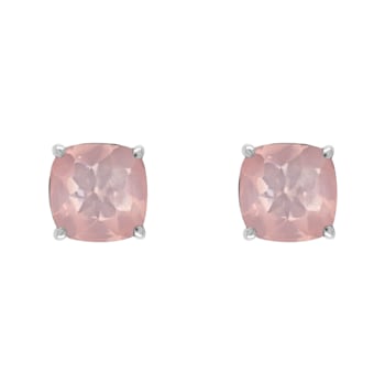6mm Square Cushion Rose Quartz Rhodium Over Sterling Silver Stud Earrings