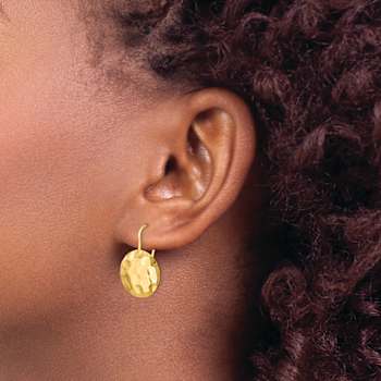 14k Yellow Gold Hammered Circle Disc Dangle Earrings