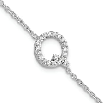 Rhodium Over 14k White Gold Diamond Sideways Letter Q Bracelet