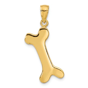14k Yellow Gold Solid 3D Polished Dog Bone Pendant