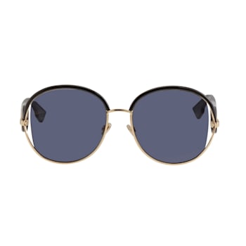 Christian Dior Gold Tone and Black Frame / Blue Mirror Sunglasses