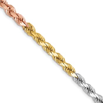 14k Tri-color Gold 4mm Solid Diamond-Cut Rope 20 Inch Chain