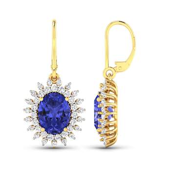 2.82ctw 14K Yellow Gold Tanzanite and White Diamond Halo Earrings