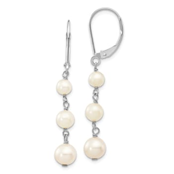 Rhodium Over 14K White Gold 4-6mm Near Round White Freshwater Cultured
Pearl Dangle Earrings