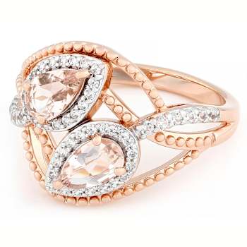 Morganite Pear And White Zircon Ring In 18K Rose Gold Over Sterling
Silver 1.07ctw