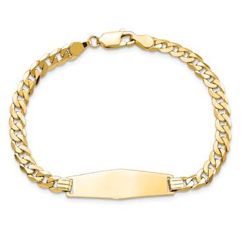 14k Yellow Gold Soft Diamond Shape Flat Curb Link ID Bracelet