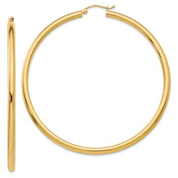 14k Yellow Gold Polished 2 9/16" Tube Hoop Earrings