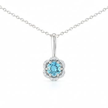 Natural Blue Topaz Sterling Silver Round Shape Pendant with Chain