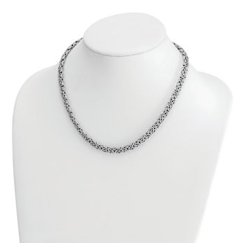 Rhodium Over Sterling Silver 7.5mm Hollow Byzantine 16 inch Necklace