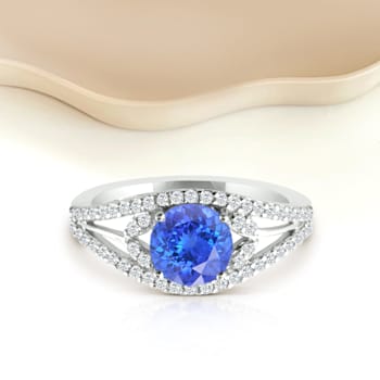 14K White Gold Round Tanzanite and Diamond Ring, 1.54ctw