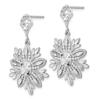 Rhodium Over 14k White Gold Textured and Diamond-Cut Fancy Snowflake
Dangle Earrings