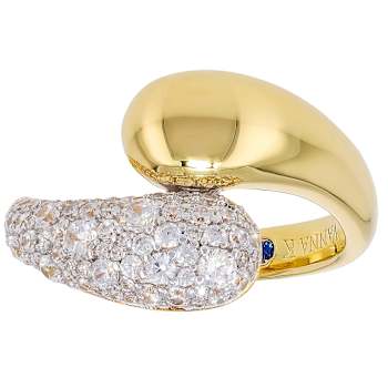Bypass Ring With CZ In 18K Yellow Gold Over Sterling Silver