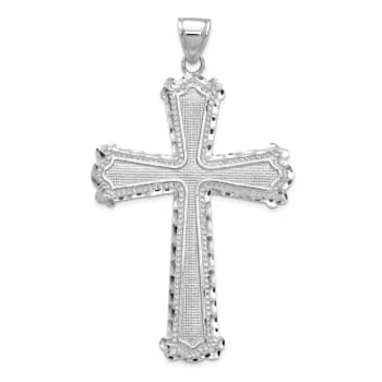 Rhodium Over 14k White Gold Diamond-Cut Cross Pendant