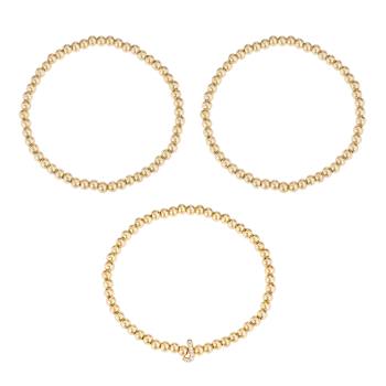 Initial J CZ Beaded Bracelet Set In 14K Gold Over Brass 0.07ctw