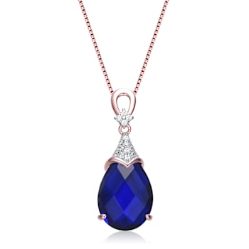 Sapphire Color CZ Teardrop Pendant In 18K Rose Gold Over Sterling Silver