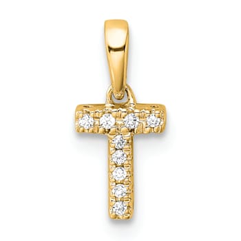 14K Yellow Gold Diamond Letter T Initial with Bail Pendant
