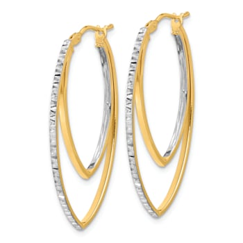 14k Yellow Gold and Rhodium Over 14k Yellow Gold Polished Diamond-Cut 1
7/16" V Shape Hoop Earrings