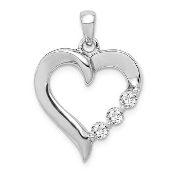Rhodium Over 14k White Gold Three Stone Diamond Heart Pendant