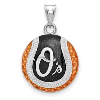 Rhodium Over Sterling Silver MLB LogoArt Baltimore Orioles Enameled Pendant