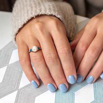 London Blue Topaz & Cultured Freshwater Pearl 10k White Gold Ring 0.6ctw