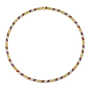 Multi-Color Multi-Gemstone 18k Yellow Gold Over Sterling Silver Tennis Necklace