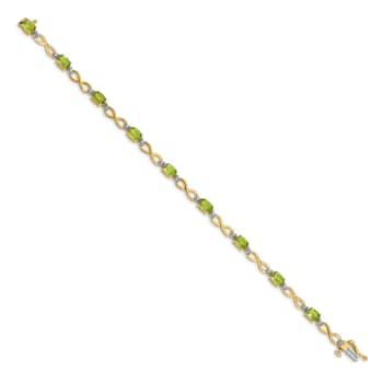 14k Yellow and White Gold with Rhodium Over 14k Yellow Gold Peridot and
Diamond Infinity Bracelet