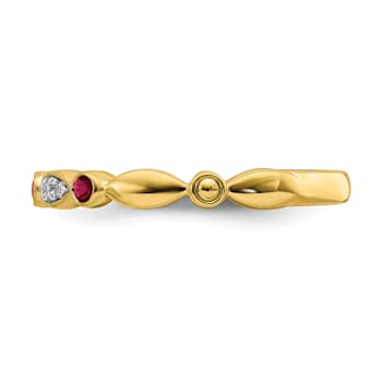14K Yellow Gold Stackable Expressions Lab Created Ruby and Diamond Ring 0.096ctw