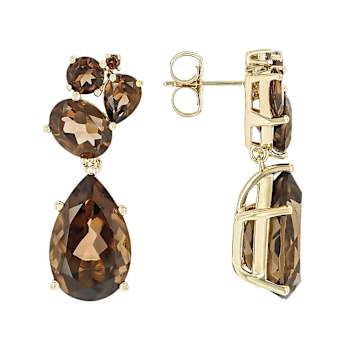Smoky Quartz Dangle Earrings In 18K Gold Over Sterling Silver 18.13ctw