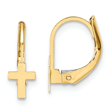 14k Yellow Gold Children's Polished Cross Dangle Earrings