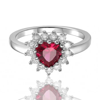 Red Ruby Heart Shape Lab Created Ruby with White Topaz Accents Sterling
Silver Ring