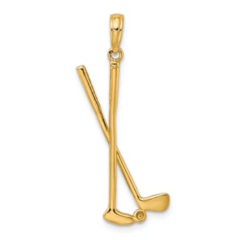 14k Yellow Gold 3D Textured Double Golf Clubs with Ball Charm