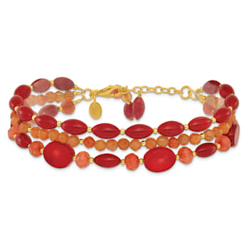 14K Yellow Gold Over Sterling Silver Aventurine/Coral/Jade 1-inch
Extension Bracelet