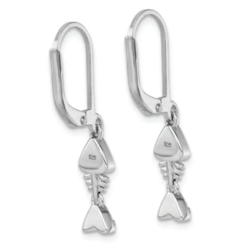 Rhodium Over Sterling Silver Blue Crystal Bonefish Dangle Earrings