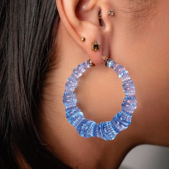 14K Yellow Gold Over Sterling Silver Bamboo Acrylic Hoops in Blueberry