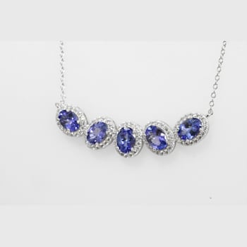 Oval Tanzanite and Round White CZ Rhodium Over Sterling Silver Necklace, 4ctw