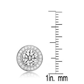 CZ Halo Stud Earrings In Sterling Silver