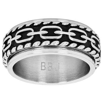 Chain And Rope Textured Spinner Band Ring In Stainless Steel