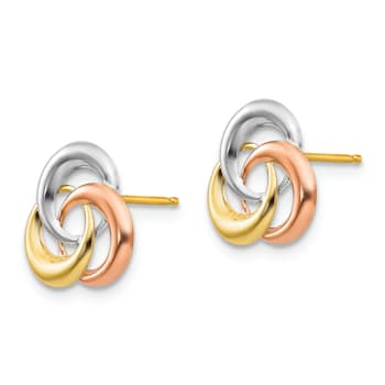 14K Tri-color 3 Circle Post Earrings