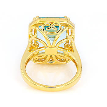Blue Topaz And White Zircon Ring In 18K Gold Over Sterling Silver 11.93ctw