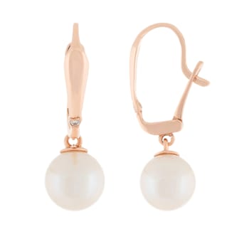 White Cultured Freshwater Pearl 14k Rose Gold Earrings 8-8.5